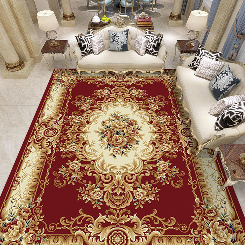 Nostalgia Living Room Rug Multi Colored Floral Printed Area Rug Synthetics Anti-Slip Backing Easy Care Indoor Rug Red Clearhalo 'Area Rug' 'Rugs' 'Vintage' Rug' 2333165