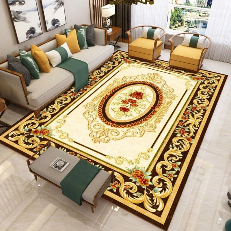 Nostalgia Living Room Rug Multi Colored Floral Printed Area Rug Synthetics Anti-Slip Backing Easy Care Indoor Rug Yellow Clearhalo 'Area Rug' 'Rugs' 'Vintage' Rug' 2333167