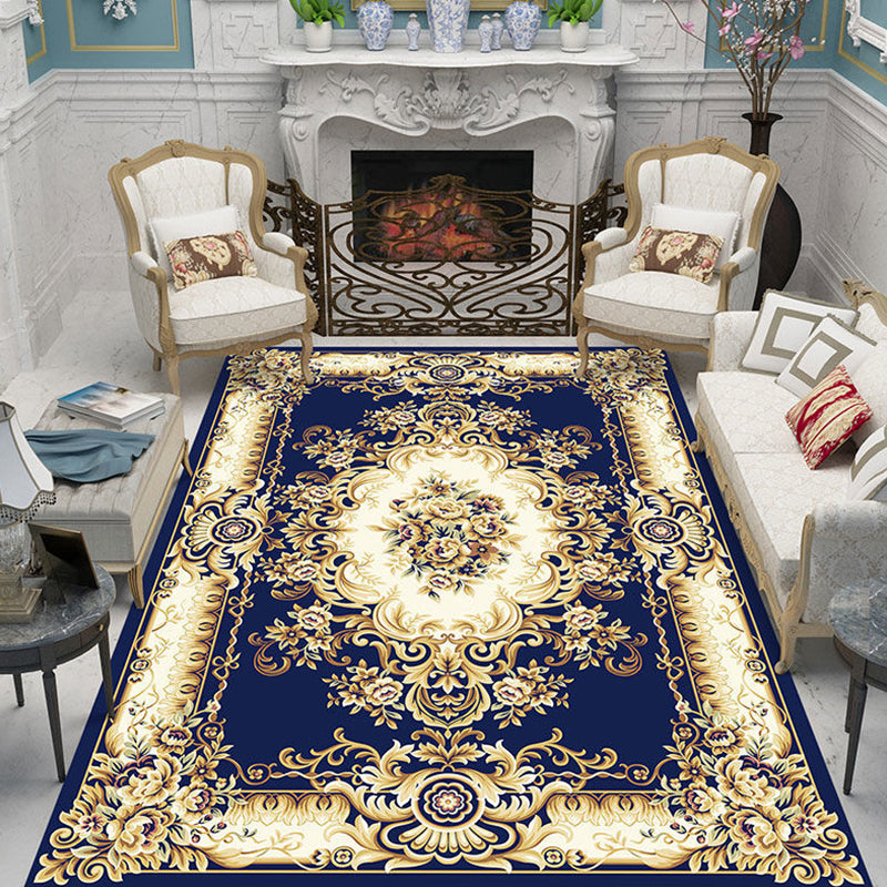 Nostalgia Living Room Rug Multi Colored Floral Printed Area Rug Synthetics Anti-Slip Backing Easy Care Indoor Rug Royal Blue Clearhalo 'Area Rug' 'Rugs' 'Vintage' Rug' 2333169