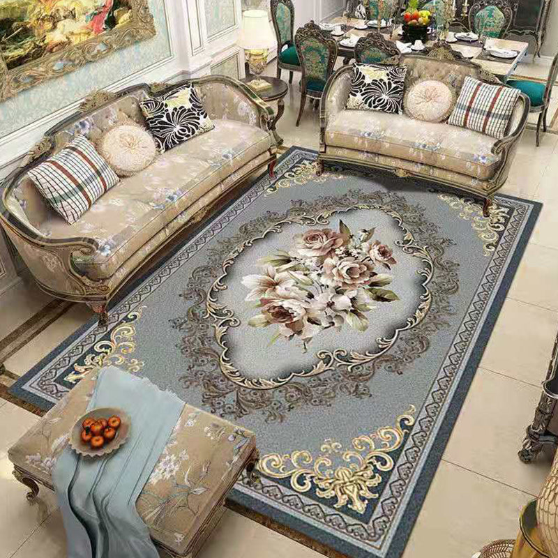 Nostalgia Living Room Rug Multi Colored Floral Printed Area Rug Synthetics Anti-Slip Backing Easy Care Indoor Rug Grey Clearhalo 'Area Rug' 'Rugs' 'Vintage' Rug' 2333171