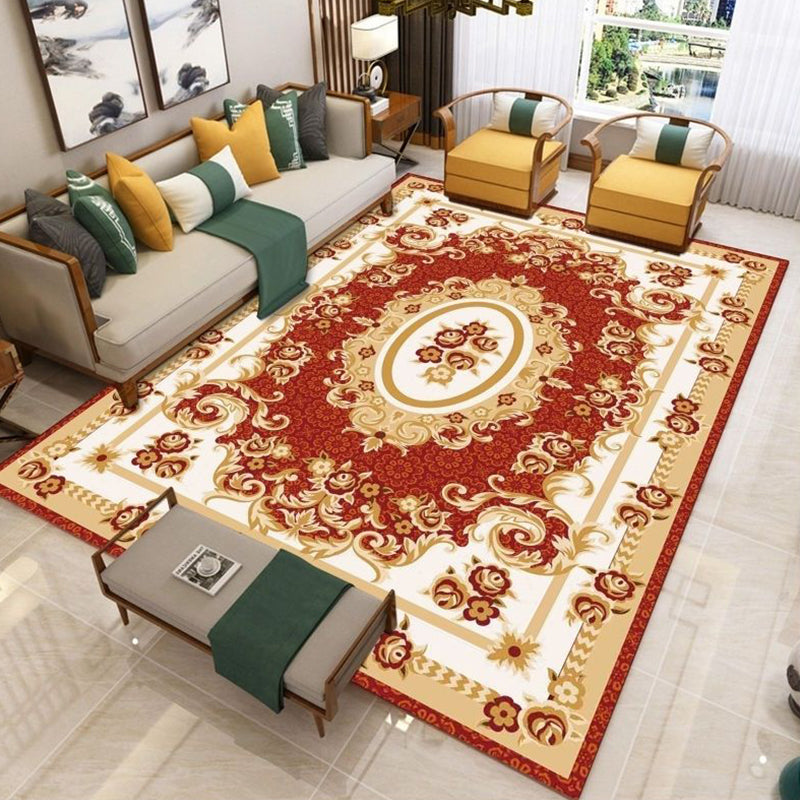Nostalgia Living Room Rug Multi Colored Floral Printed Area Rug Synthetics Anti-Slip Backing Easy Care Indoor Rug Crimson Clearhalo 'Area Rug' 'Rugs' 'Vintage' Rug' 2333172