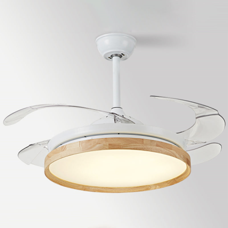 3 Blades Round Ceiling Fan Lamp Nordic Acrylic Dining Room LED Semi Mount Lighting in Wood Wood Medium B Clearhalo 'Ceiling Fans with Lights' 'Ceiling Fans' 'Modern Ceiling Fans' 'Modern' Lighting' 2333594