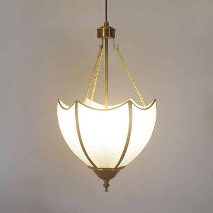 Brass Dome Chandelier Lamp Retro 5 Heads White Glass Ceiling Pendant Light for Living Room Brass Clearhalo 'Ceiling Lights' 'Chandeliers' 'Glass shade' 'Glass' Lighting' 233451