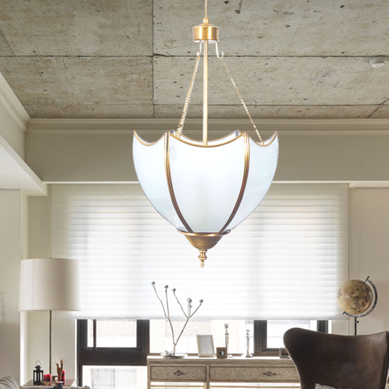 Brass Dome Chandelier Lamp Retro 5 Heads White Glass Ceiling Pendant Light for Living Room Clearhalo 'Ceiling Lights' 'Chandeliers' 'Glass shade' 'Glass' Lighting' 233452