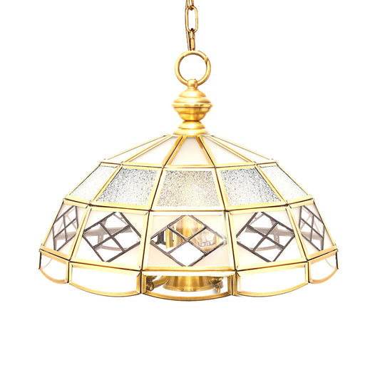 Brass Hemisphere Chandelier Colonial Frosted Glass 4 Bulbs Pendant Light Fixture for Living Room Clearhalo 'Ceiling Lights' 'Chandeliers' 'Glass shade' 'Glass' 'Pendant Lights' Lighting' 233489