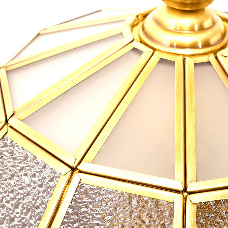 Brass Hemisphere Chandelier Colonial Frosted Glass 4 Bulbs Pendant Light Fixture for Living Room Clearhalo 'Ceiling Lights' 'Chandeliers' 'Glass shade' 'Glass' 'Pendant Lights' Lighting' 233491