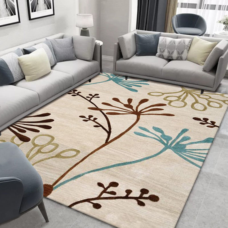Minimalist Living Room Rug Multi Color Plant Patterned Rug Synthetics Anti-Slip Backing Easy Care Area Carpet Beige Clearhalo 'Area Rug' 'Modern' 'Rugs' Rug' 2335016