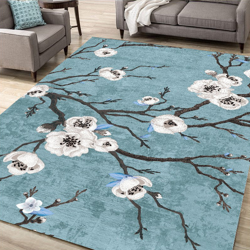 Minimalist Living Room Rug Multi Color Plant Patterned Rug Synthetics Anti-Slip Backing Easy Care Area Carpet Lake Blue Clearhalo 'Area Rug' 'Modern' 'Rugs' Rug' 2335020