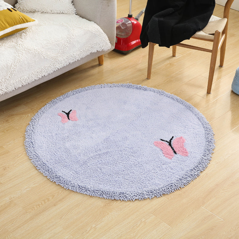 Cute Cartoon Print Rug Multi Colored Cotton Indoor Rug Non-Slip Backing Stain-Resistant Area Carpet with Tassel for Room Purple 3'11" x 3'11" Clearhalo 'Area Rug' 'Rug' 2335059