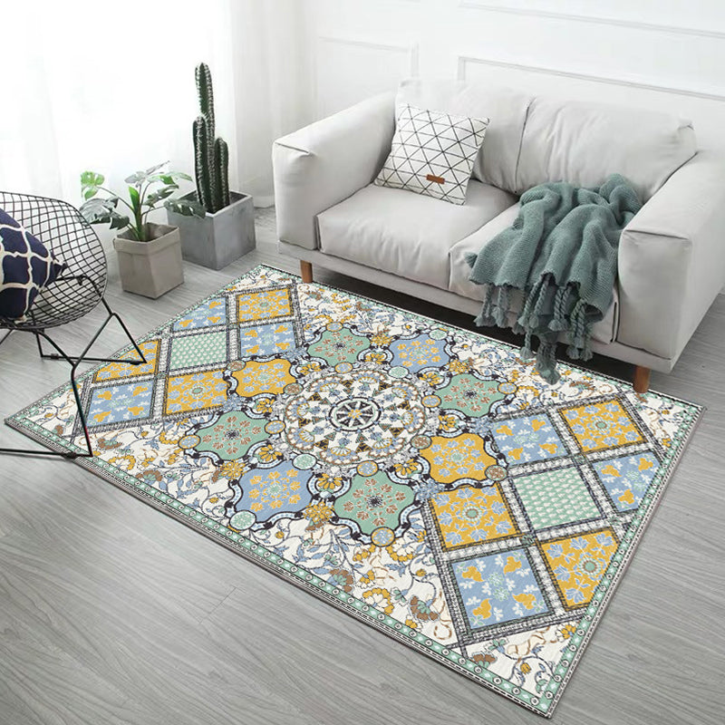 Nordic Geometric Printed Rug Multi Colored Cotton Blend Area Carpet Non-Slip Backing Pet Friendly Area Rug for Parlor Green Clearhalo 'Area Rug' 'Moroccan' 'Rugs' Rug' 2335099