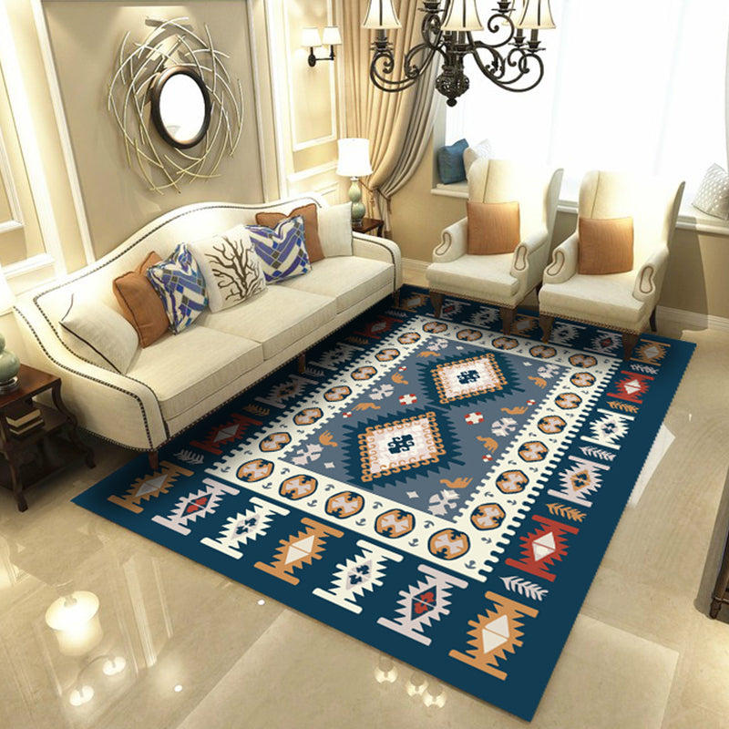 Nordic Geometric Printed Rug Multi Colored Cotton Blend Area Carpet Non-Slip Backing Pet Friendly Area Rug for Parlor Dark Blue Clearhalo 'Area Rug' 'Moroccan' 'Rugs' Rug' 2335101