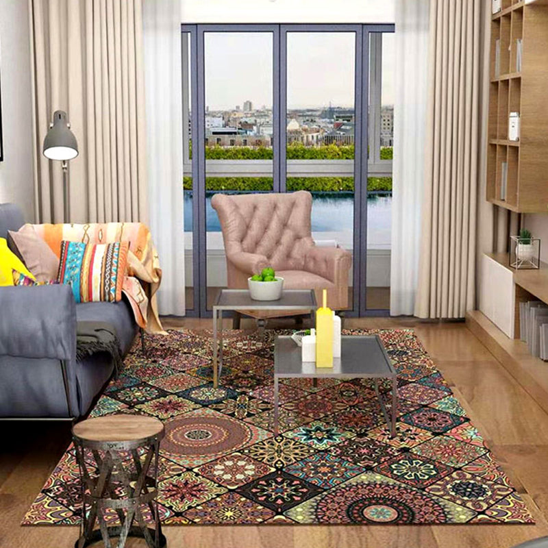 Oriental Floral Print Rug Multi Color Cotton Blend Area Carpet Non-Slip Backing Pet Friendly Indoor Rug for Living Room Dark Brown Clearhalo 'Area Rug' 'Moroccan' 'Rugs' Rug' 2335117