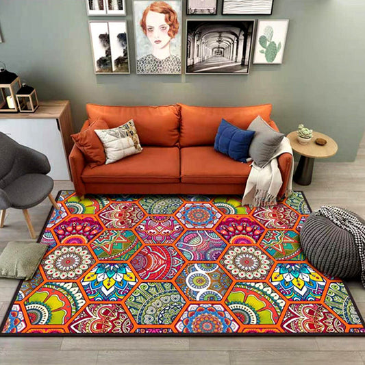 Oriental Floral Print Rug Multi Color Cotton Blend Area Carpet Non-Slip Backing Pet Friendly Indoor Rug for Living Room Orange Red Clearhalo 'Area Rug' 'Moroccan' 'Rugs' Rug' 2335120