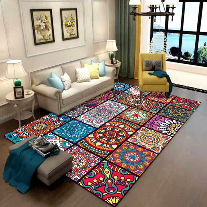 Oriental Floral Print Rug Multi Color Cotton Blend Area Carpet Non-Slip Backing Pet Friendly Indoor Rug for Living Room Red Clearhalo 'Area Rug' 'Moroccan' 'Rugs' Rug' 2335122