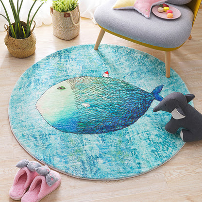 Cute Kids Bedroom Rug Blue Cartoon Printed Indoor Rug Lamb Wool Anti-Slip Backing Stain-Resistant Area Carpet Blue Clearhalo 'Area Rug' 'Rug' 2335149