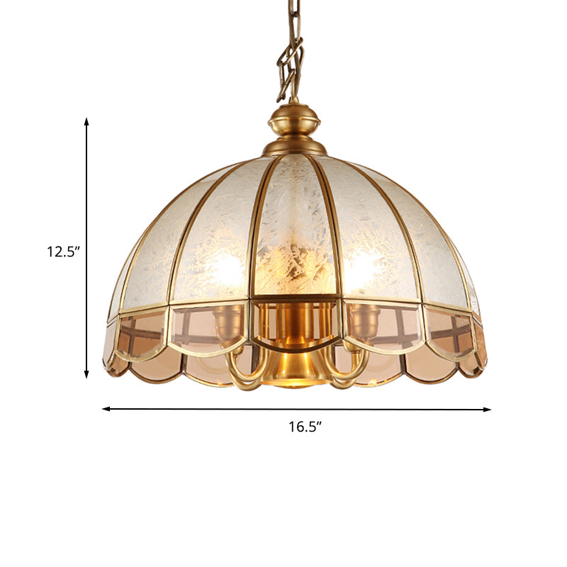Dome Frosted Glass Hanging Chandelier Retro 6 Heads Brass Ceiling Pendant Light for Dining Room Clearhalo 'Ceiling Lights' 'Chandeliers' 'Glass shade' 'Glass' 'Pendant Lights' Lighting' 233515