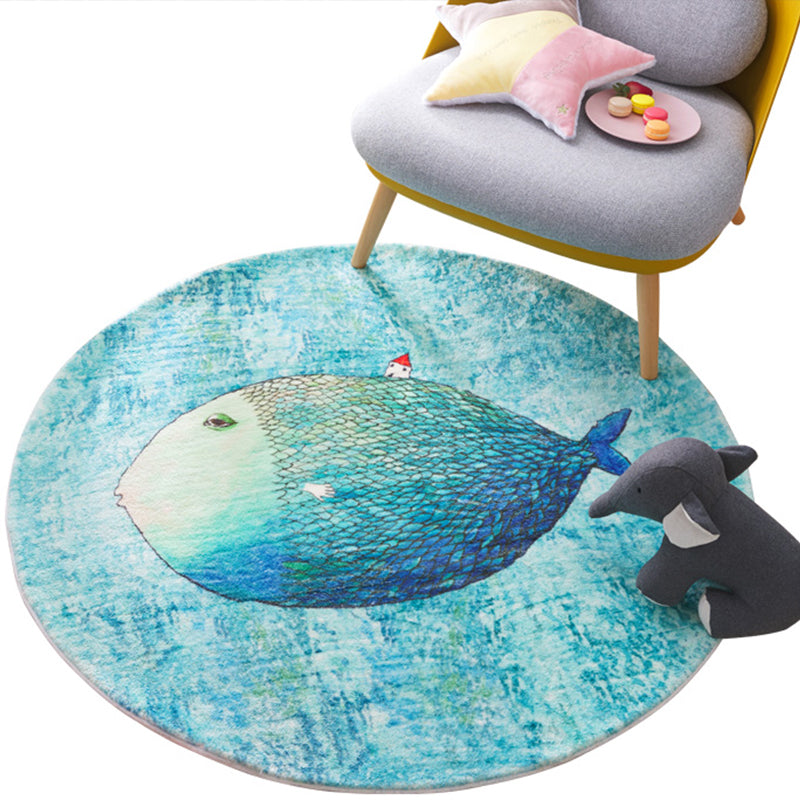Cute Kids Bedroom Rug Blue Cartoon Printed Indoor Rug Lamb Wool Anti-Slip Backing Stain-Resistant Area Carpet Clearhalo 'Area Rug' 'Rug' 2335153