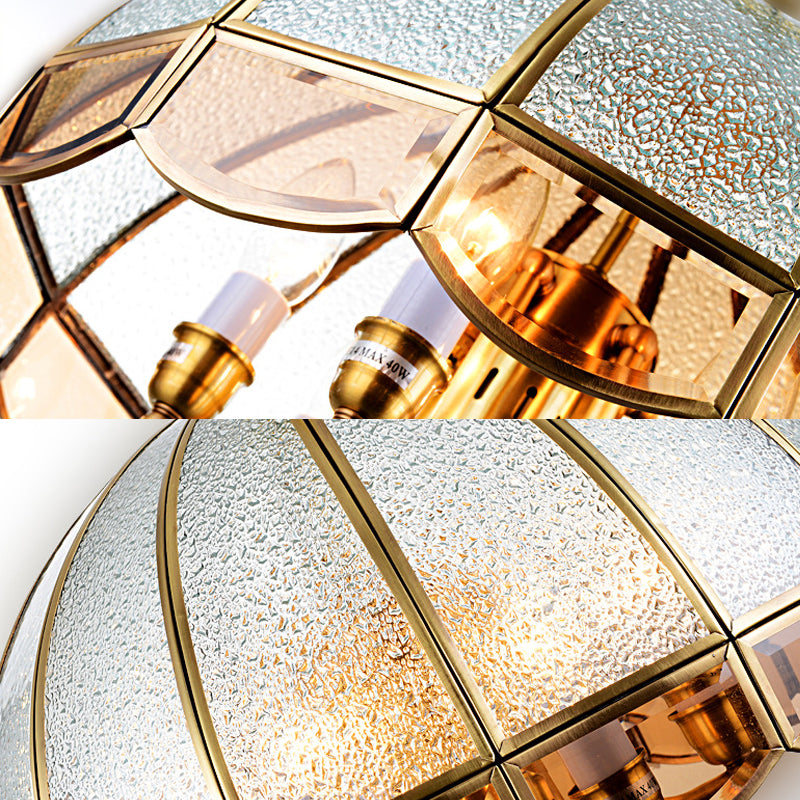 Dome Frosted Glass Hanging Chandelier Retro 6 Heads Brass Ceiling Pendant Light for Dining Room Clearhalo 'Ceiling Lights' 'Chandeliers' 'Glass shade' 'Glass' 'Pendant Lights' Lighting' 233517