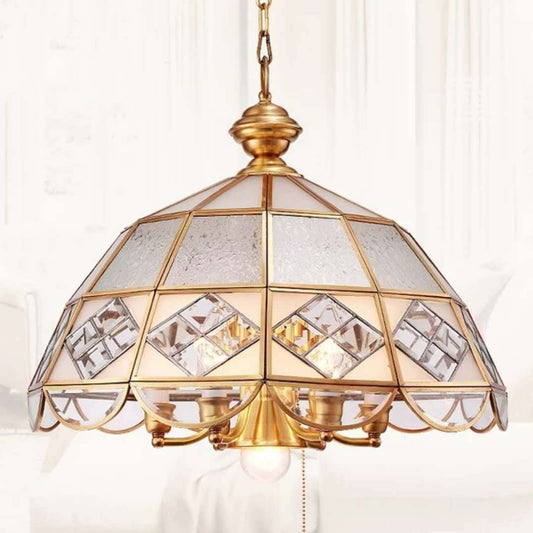 Dome Pendant Chandelier Traditional Milk Glass 7 Bulbs Brass Hanging Ceiling Light Clearhalo 'Ceiling Lights' 'Chandeliers' 'Glass shade' 'Glass' Lighting' 233519