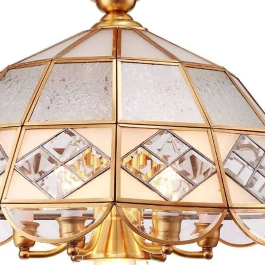 Dome Pendant Chandelier Traditional Milk Glass 7 Bulbs Brass Hanging Ceiling Light Clearhalo 'Ceiling Lights' 'Chandeliers' 'Glass shade' 'Glass' Lighting' 233522