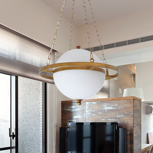 Nordic Sphere Suspension Pendant Opal Glass 1 Head Hanging Light Fixture in Gold for Living Room Clearhalo 'Ceiling Lights' 'Chandeliers' 'Glass shade' 'Glass' 'Pendant Lights' 'Pendants' Lighting' 233525