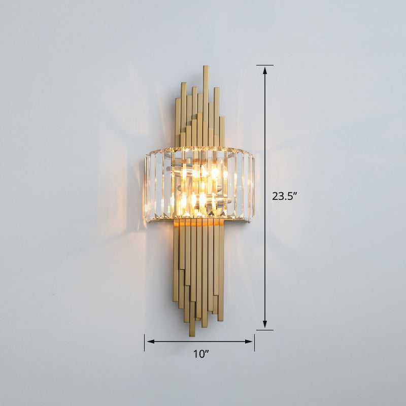 Quad Shaped Crystal Wall Light Post-Modern Gold Finish Wall Sconce Lighting for Stairs Gold Arc Clearhalo 'Cast Iron' 'Glass' 'Industrial' 'Modern wall lights' 'Modern' 'Tiffany' 'Traditional wall lights' 'Wall Lamps & Sconces' 'Wall Lights' Lighting' 2335781