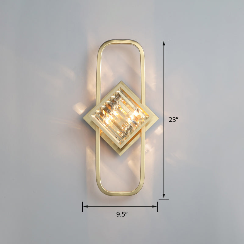 Quad Shaped Crystal Wall Light Post-Modern Gold Finish Wall Sconce Lighting for Stairs Gold Square Plate Clearhalo 'Cast Iron' 'Glass' 'Industrial' 'Modern wall lights' 'Modern' 'Tiffany' 'Traditional wall lights' 'Wall Lamps & Sconces' 'Wall Lights' Lighting' 2335782