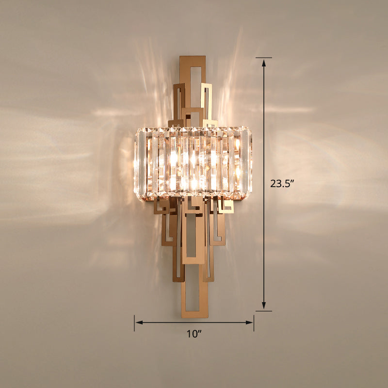 Quad Shaped Crystal Wall Light Post-Modern Gold Finish Wall Sconce Lighting for Stairs Gold Prismatic Clearhalo 'Cast Iron' 'Glass' 'Industrial' 'Modern wall lights' 'Modern' 'Tiffany' 'Traditional wall lights' 'Wall Lamps & Sconces' 'Wall Lights' Lighting' 2335784