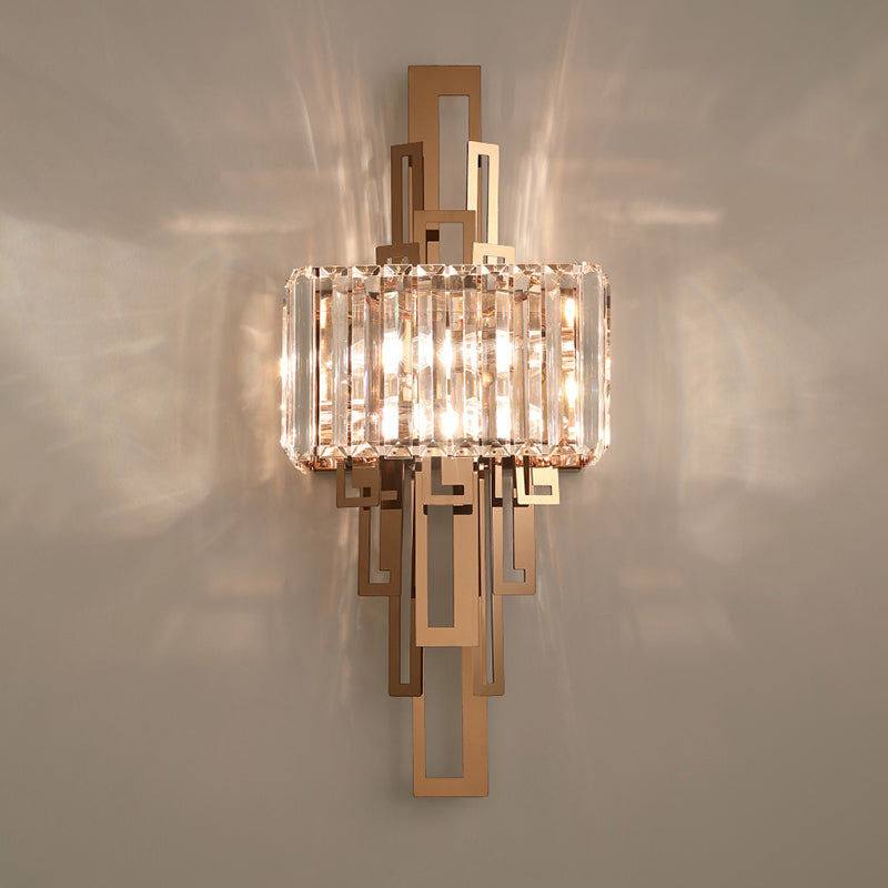 Quad Shaped Crystal Wall Light Post-Modern Gold Finish Wall Sconce Lighting for Stairs Clearhalo 'Cast Iron' 'Glass' 'Industrial' 'Modern wall lights' 'Modern' 'Tiffany' 'Traditional wall lights' 'Wall Lamps & Sconces' 'Wall Lights' Lighting' 2335785