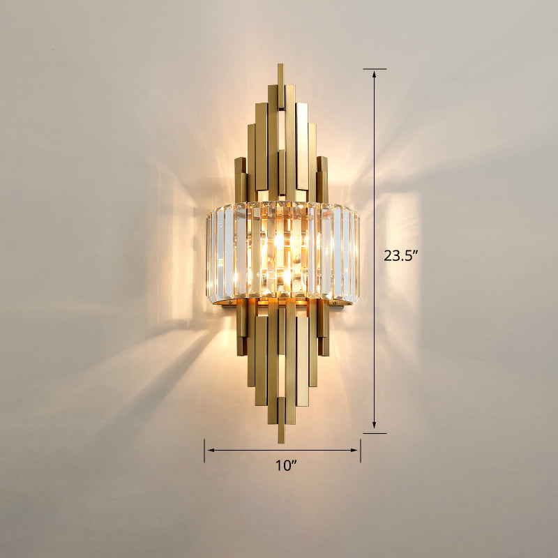 Quad Shaped Crystal Wall Light Post-Modern Gold Finish Wall Sconce Lighting for Stairs Gold Cone Clearhalo 'Cast Iron' 'Glass' 'Industrial' 'Modern wall lights' 'Modern' 'Tiffany' 'Traditional wall lights' 'Wall Lamps & Sconces' 'Wall Lights' Lighting' 2335786