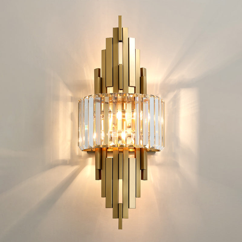 Quad Shaped Crystal Wall Light Post-Modern Gold Finish Wall Sconce Lighting for Stairs Clearhalo 'Cast Iron' 'Glass' 'Industrial' 'Modern wall lights' 'Modern' 'Tiffany' 'Traditional wall lights' 'Wall Lamps & Sconces' 'Wall Lights' Lighting' 2335787