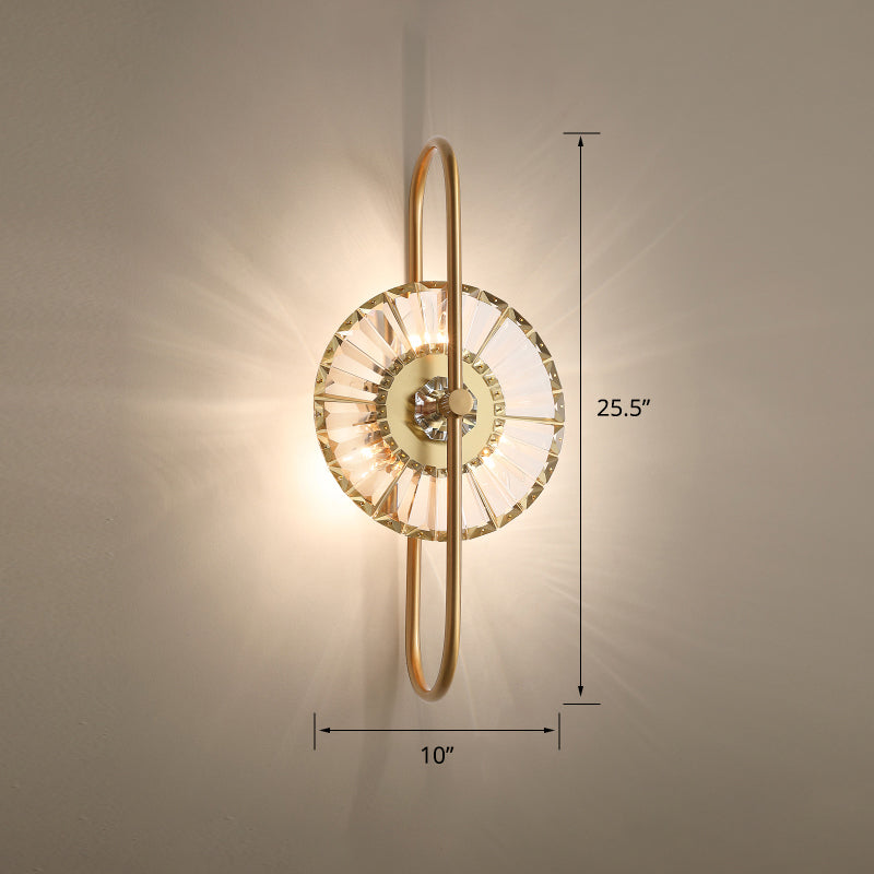 Quad Shaped Crystal Wall Light Post-Modern Gold Finish Wall Sconce Lighting for Stairs Gold Round Clearhalo 'Cast Iron' 'Glass' 'Industrial' 'Modern wall lights' 'Modern' 'Tiffany' 'Traditional wall lights' 'Wall Lamps & Sconces' 'Wall Lights' Lighting' 2335788