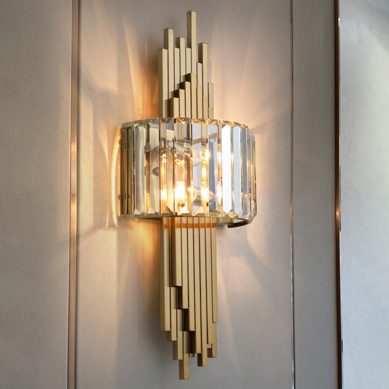 Quad Shaped Crystal Wall Light Post-Modern Gold Finish Wall Sconce Lighting for Stairs Clearhalo 'Cast Iron' 'Glass' 'Industrial' 'Modern wall lights' 'Modern' 'Tiffany' 'Traditional wall lights' 'Wall Lamps & Sconces' 'Wall Lights' Lighting' 2335789