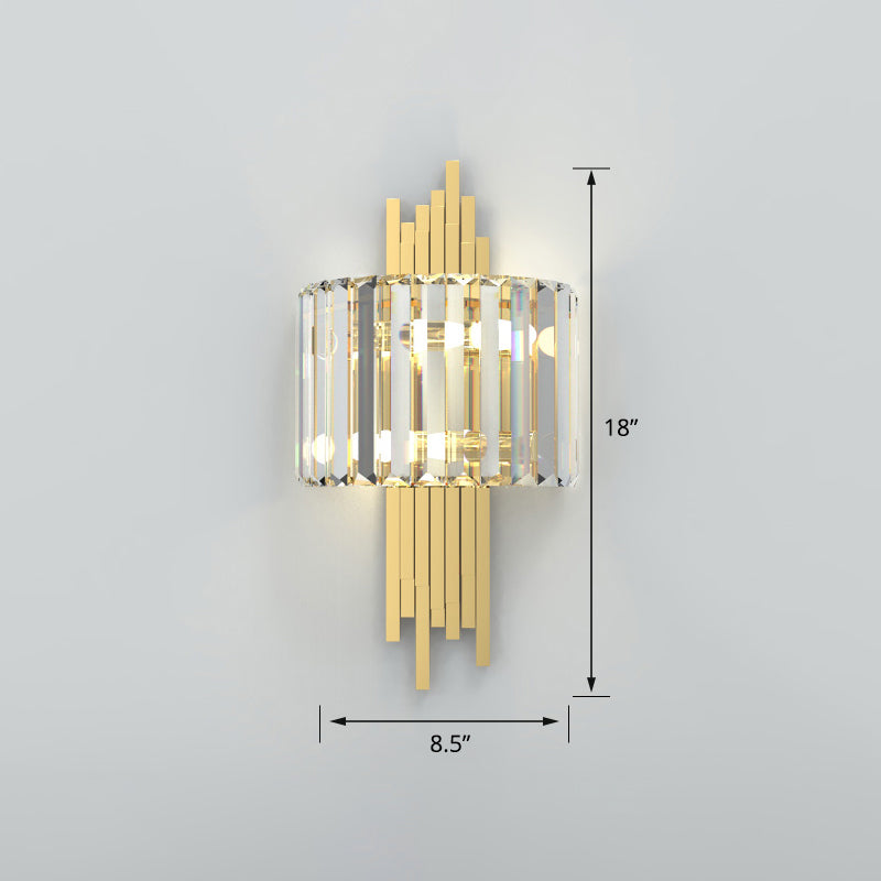 Quad Shaped Crystal Wall Light Post-Modern Gold Finish Wall Sconce Lighting for Stairs Gold Semicircle Clearhalo 'Cast Iron' 'Glass' 'Industrial' 'Modern wall lights' 'Modern' 'Tiffany' 'Traditional wall lights' 'Wall Lamps & Sconces' 'Wall Lights' Lighting' 2335792