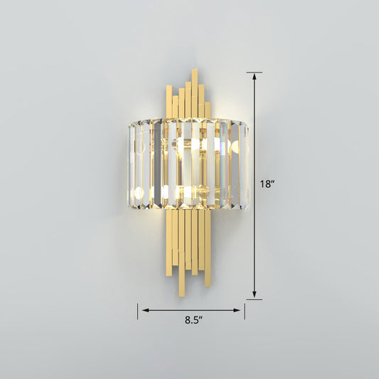 Quad Shaped Crystal Wall Light Post-Modern Gold Finish Wall Sconce Lighting for Stairs Gold Semicircle Clearhalo 'Cast Iron' 'Glass' 'Industrial' 'Modern wall lights' 'Modern' 'Tiffany' 'Traditional wall lights' 'Wall Lamps & Sconces' 'Wall Lights' Lighting' 2335792