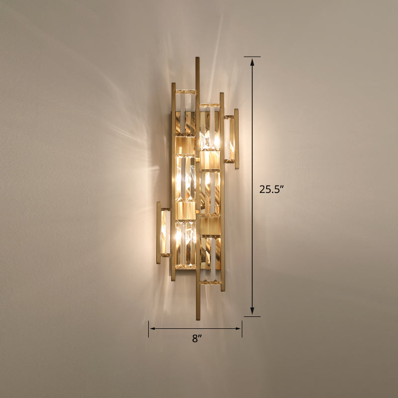 Quad Shaped Crystal Wall Light Post-Modern Gold Finish Wall Sconce Lighting for Stairs Gold Novelty Clearhalo 'Cast Iron' 'Glass' 'Industrial' 'Modern wall lights' 'Modern' 'Tiffany' 'Traditional wall lights' 'Wall Lamps & Sconces' 'Wall Lights' Lighting' 2335794