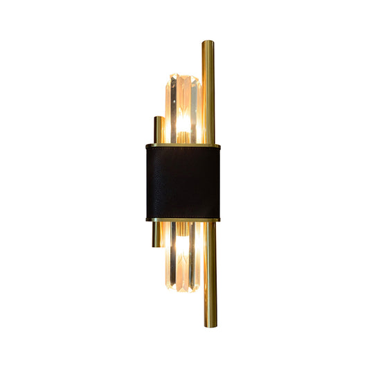 K9 Strip Crystal Wall Light Fixture Postmodern 2-Head Black-Brass Sconce Light for Living Room Clearhalo 'Cast Iron' 'Glass' 'Industrial' 'Modern wall lights' 'Modern' 'Tiffany' 'Traditional wall lights' 'Wall Lamps & Sconces' 'Wall Lights' Lighting' 2335807