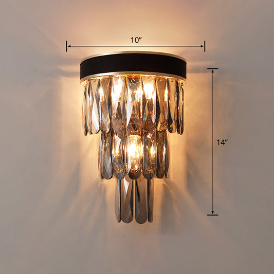 Minimalist 3-Bulb Flush Wall Sconce Black 3-Tier Wall Lighting with Crystal Shade Smoke Gray Clearhalo 'Cast Iron' 'Glass' 'Industrial' 'Modern wall lights' 'Modern' 'Tiffany' 'Traditional wall lights' 'Wall Lamps & Sconces' 'Wall Lights' Lighting' 2335809