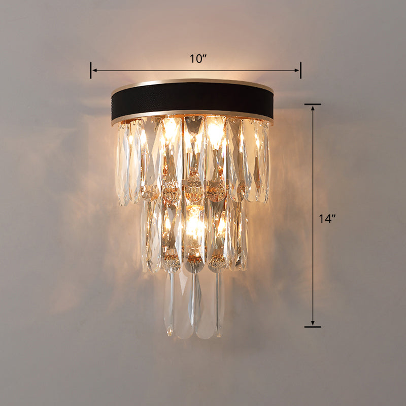 Minimalist 3-Bulb Flush Wall Sconce Black 3-Tier Wall Lighting with Crystal Shade Clear Clearhalo 'Cast Iron' 'Glass' 'Industrial' 'Modern wall lights' 'Modern' 'Tiffany' 'Traditional wall lights' 'Wall Lamps & Sconces' 'Wall Lights' Lighting' 2335810