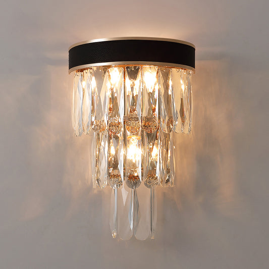 Minimalist 3-Bulb Flush Wall Sconce Black 3-Tier Wall Lighting with Crystal Shade Clearhalo 'Cast Iron' 'Glass' 'Industrial' 'Modern wall lights' 'Modern' 'Tiffany' 'Traditional wall lights' 'Wall Lamps & Sconces' 'Wall Lights' Lighting' 2335813