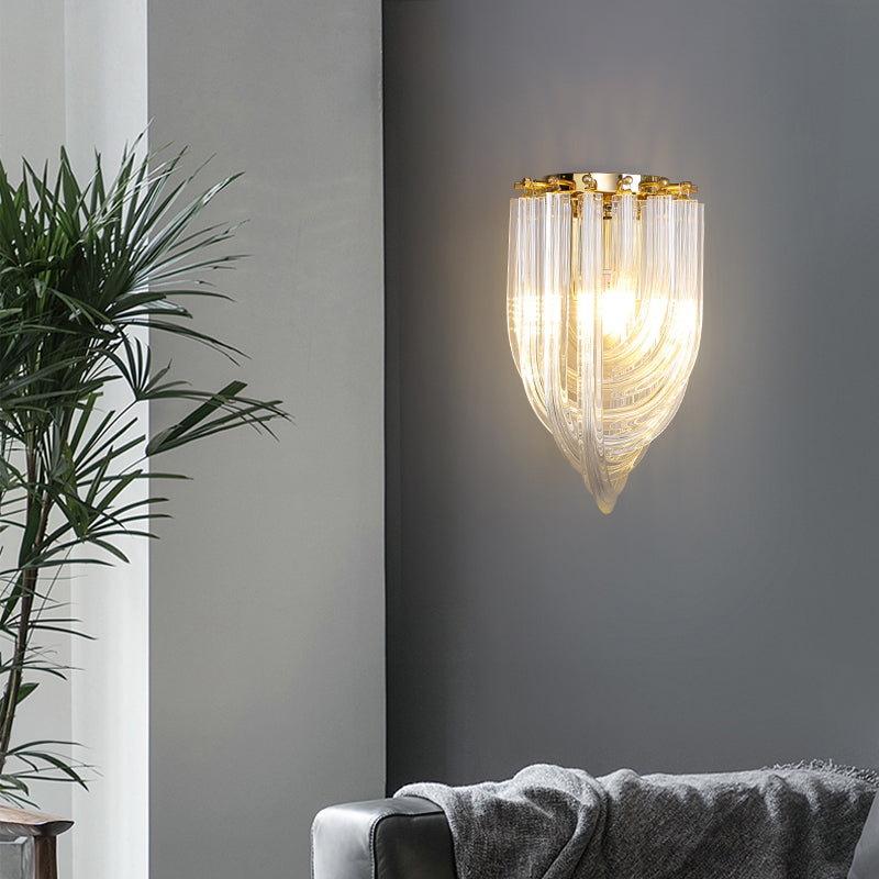Ribbon Shaped Wall Mount Light Postmodern Clear Glass 1 Head Gold Wall Sconce for Dining Room Clearhalo 'Cast Iron' 'Glass' 'Industrial' 'Modern wall lights' 'Modern' 'Tiffany' 'Traditional wall lights' 'Wall Lamps & Sconces' 'Wall Lights' Lighting' 2335824