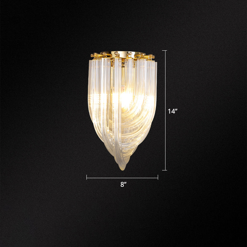 Ribbon Shaped Wall Mount Light Postmodern Clear Glass 1 Head Gold Wall Sconce for Dining Room Gold Clearhalo 'Cast Iron' 'Glass' 'Industrial' 'Modern wall lights' 'Modern' 'Tiffany' 'Traditional wall lights' 'Wall Lamps & Sconces' 'Wall Lights' Lighting' 2335825