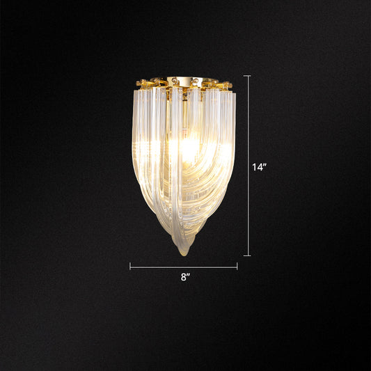 Ribbon Shaped Wall Mount Light Postmodern Clear Glass 1 Head Gold Wall Sconce for Dining Room Gold Clearhalo 'Cast Iron' 'Glass' 'Industrial' 'Modern wall lights' 'Modern' 'Tiffany' 'Traditional wall lights' 'Wall Lamps & Sconces' 'Wall Lights' Lighting' 2335825