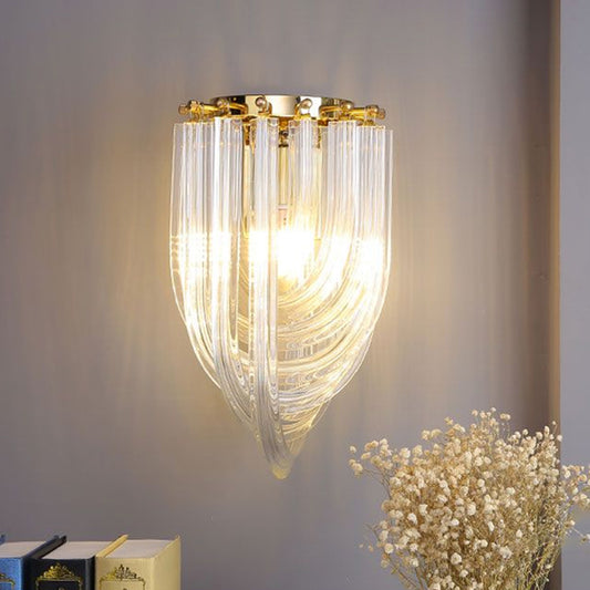 Ribbon Shaped Wall Mount Light Postmodern Clear Glass 1 Head Gold Wall Sconce for Dining Room Clearhalo 'Cast Iron' 'Glass' 'Industrial' 'Modern wall lights' 'Modern' 'Tiffany' 'Traditional wall lights' 'Wall Lamps & Sconces' 'Wall Lights' Lighting' 2335826