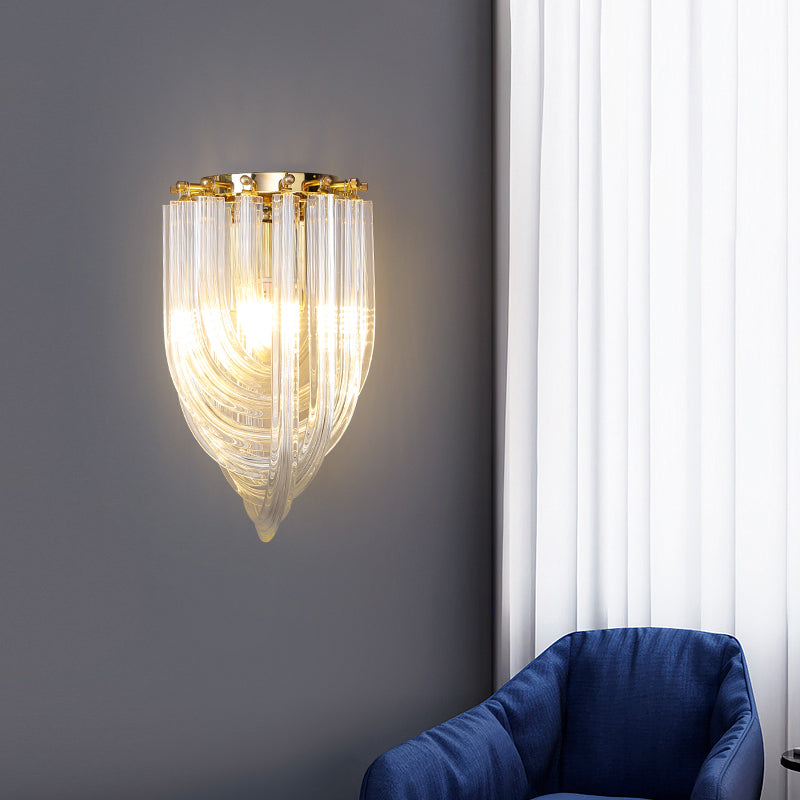 Ribbon Shaped Wall Mount Light Postmodern Clear Glass 1 Head Gold Wall Sconce for Dining Room Clearhalo 'Cast Iron' 'Glass' 'Industrial' 'Modern wall lights' 'Modern' 'Tiffany' 'Traditional wall lights' 'Wall Lamps & Sconces' 'Wall Lights' Lighting' 2335827