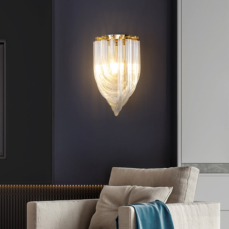 Ribbon Shaped Wall Mount Light Postmodern Clear Glass 1 Head Gold Wall Sconce for Dining Room Clearhalo 'Cast Iron' 'Glass' 'Industrial' 'Modern wall lights' 'Modern' 'Tiffany' 'Traditional wall lights' 'Wall Lamps & Sconces' 'Wall Lights' Lighting' 2335828