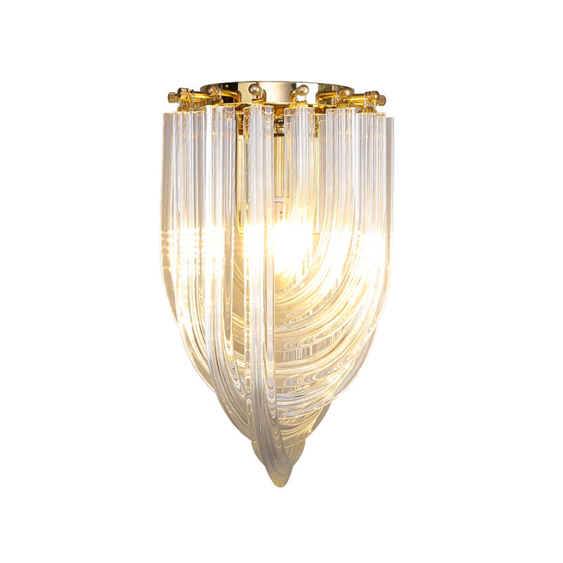 Ribbon Shaped Wall Mount Light Postmodern Clear Glass 1 Head Gold Wall Sconce for Dining Room Clearhalo 'Cast Iron' 'Glass' 'Industrial' 'Modern wall lights' 'Modern' 'Tiffany' 'Traditional wall lights' 'Wall Lamps & Sconces' 'Wall Lights' Lighting' 2335829