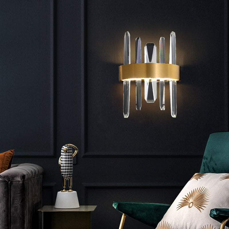 Stick Shaped Crystal Wall Lighting Minimalistic Gold Finish LED Sconce Fixture for Bedroom Clearhalo 'Cast Iron' 'Glass' 'Industrial' 'Modern wall lights' 'Modern' 'Tiffany' 'Traditional wall lights' 'Wall Lamps & Sconces' 'Wall Lights' Lighting' 2335830