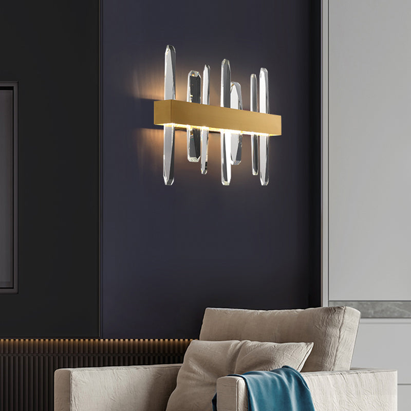 Stick Shaped Crystal Wall Lighting Minimalistic Gold Finish LED Sconce Fixture for Bedroom Gold Square Plate Clearhalo 'Cast Iron' 'Glass' 'Industrial' 'Modern wall lights' 'Modern' 'Tiffany' 'Traditional wall lights' 'Wall Lamps & Sconces' 'Wall Lights' Lighting' 2335831