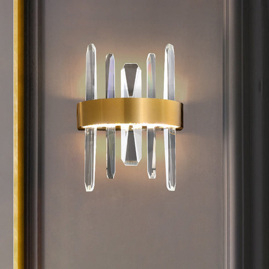 Stick Shaped Crystal Wall Lighting Minimalistic Gold Finish LED Sconce Fixture for Bedroom Gold Round Clearhalo 'Cast Iron' 'Glass' 'Industrial' 'Modern wall lights' 'Modern' 'Tiffany' 'Traditional wall lights' 'Wall Lamps & Sconces' 'Wall Lights' Lighting' 2335832